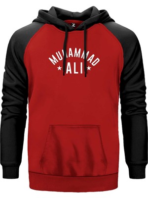 Muhammed Ali Text Kırmızı Renk Reglan Kol Kapşonlu Sweatshirt