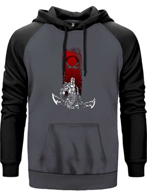 God Of War Kratos Logo Gri Renk Reglan Kol Kapşonlu Sweatshirt