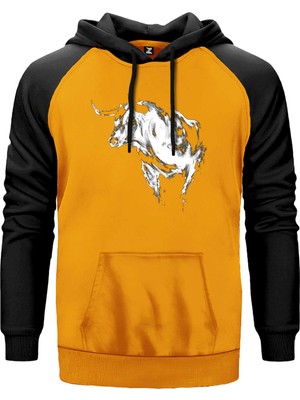 Boğa Silüet Sarı Renk Reglan Kol Kapşonlu Sweatshirt