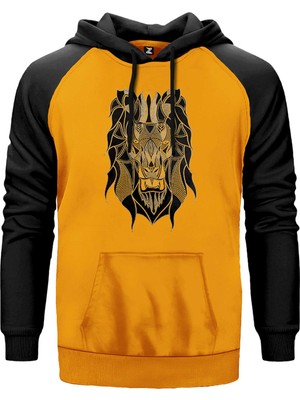 Lion Mozaik Sarı Renk Reglan Kol Kapşonlu Sweatshirt