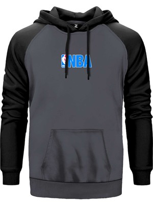 Nba Logo Gri Renk Reglan Kol Kapşonlu Sweatshirt