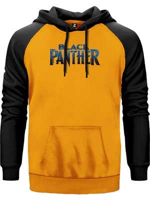 Black Panter Blue Text Sarı Renk Reglan Kol Kapşonlu Sweatshirt