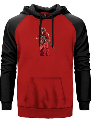 Gta Robber In Red Suit Man Kırmızı Renk Reglan Kol Kapşonlu Sweatshirt