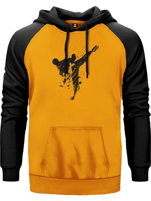 World Karete Fighter Sarı Renk Reglan Kol Kapşonlu Sweatshirt
