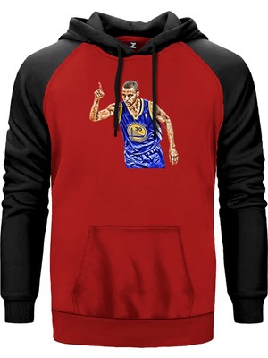 Stephen Curry 30 Warriors Kırmızı Renk Reglan Kol Kapşonlu Sweatshirt