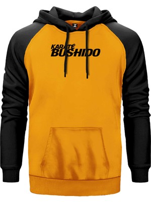 Karete Bushido Text Sarı Renk Reglan Kol Kapşonlu Sweatshirt
