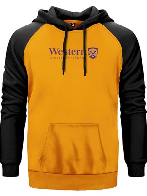 Western University Purple Logo Sarı Renk Reglan Kol Kapşonlu Sweatshirt