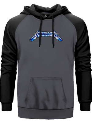 Metallica Logo Blue Gri Renk Reglan Kol Kapşonlu Sweatshirt