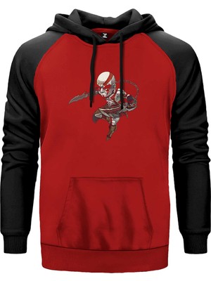 God Of War Kratos Cartoon Kırmızı Renk Reglan Kol Kapşonlu Sweatshirt