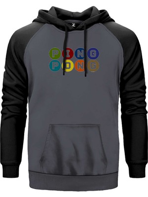 Ping Pong Text Colored Gri Renk Reglan Kol Kapşonlu Sweatshirt