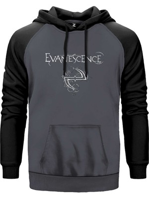 Evanescence Logo ve Yazı Gri Renk Reglan Kol Kapşonlu Sweatshirt