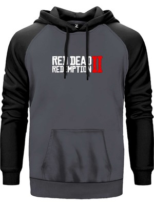 Red Dead Redemption 2 Text Gri Renk Reglan Kol Kapşonlu Sweatshirt
