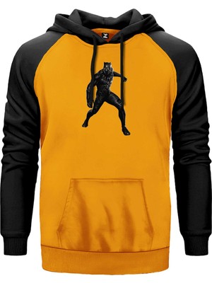 Black Panter Silhouette Sarı Renk Reglan Kol Kapşonlu Sweatshirt