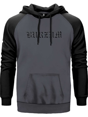 Burzum Logo Yazı White Gri Renk Reglan Kol Kapşonlu Sweatshirt