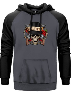 Guns N Rosses Vintage Gri Renk Reglan Kol Kapşonlu Sweatshirt