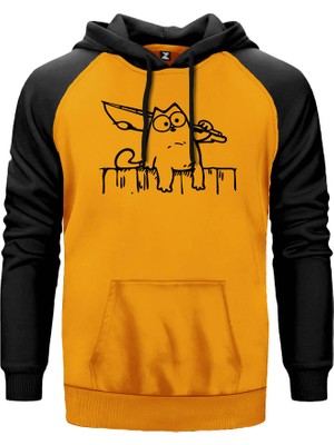 Bıçaklı Kedi Sarı Renk Reglan Kol Kapşonlu Sweatshirt