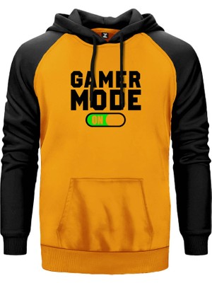 Gamer Mode On Sarı Renk Reglan Kol Kapşonlu Sweatshirt