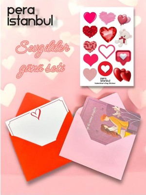 2 Adet Renkli 13X18 Zarf ve Hediyelik Not Kartı Sticker Seti Sevgililer Günü Yıl Dönümü Not Kartı