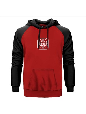 West Coast Choppers Logo Kırmızı Renk Reglan Kol Kapşonlu Sweatshirt