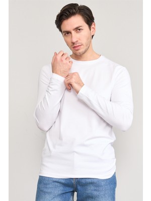 Çetinkaya Mentality 4199 Bisiklet Yaka Uzun Kol Süprem Slimfit Body Beyaz