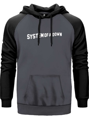 System Of A Down Yazı Gri Renk Reglan Kol Kapşonlu Sweatshirt