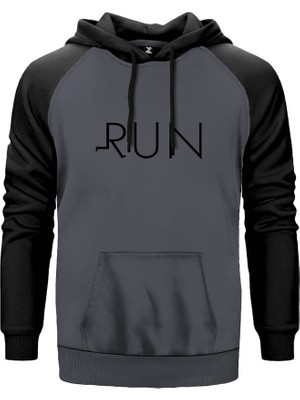 Run Gri Renk Reglan Kol Kapşonlu Sweatshirt