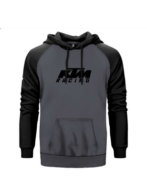 Ktm Racing Black Logo Gri Renk Reglan Kol Kapşonlu Sweatshirt