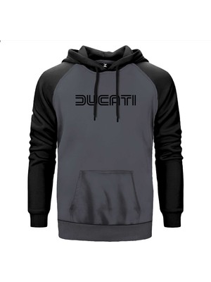Ducati Text Gri Renk Reglan Kol Kapşonlu Sweatshirt