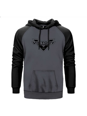 Victory Motorcycles Black Logo Gri Renk Reglan Kol Kapşonlu Sweatshirt