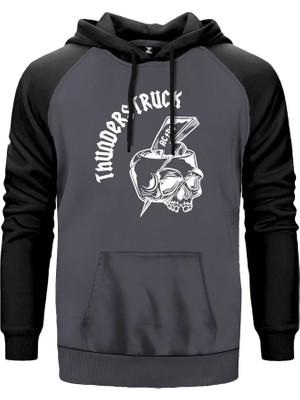Ac Dc Thunderstuck Skull Gri Renk Reglan Kol Kapşonlu Sweatshirt