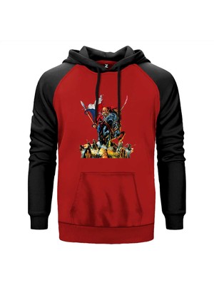 Iron Maiden Warriors Kırmızı Renk Reglan Kol Kapşonlu Sweatshirt