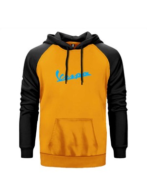 Vespa Text Blue Sarı Renk Reglan Kol Kapşonlu Sweatshirt