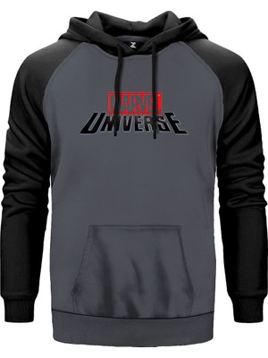 Marvel Universe Logo Gri Renk Reglan Kol Kapşonlu Sweatshirt