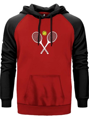 Tennis Rackets Kırmızı Renk Reglan Kol Kapşonlu Sweatshirt