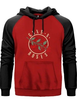 Guns N Roses Logo 2 Kırmızı Renk Reglan Kol Kapşonlu Sweatshirt