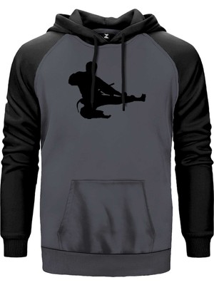 Taekwondo Karate Silhouette Gri Renk Reglan Kol Kapşonlu Sweatshirt