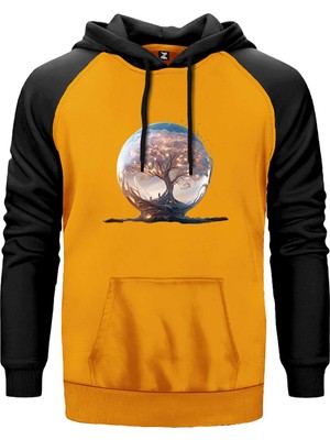 Tree Growing In Snow Gobe Sarı Renk Reglan Kol Kapşonlu Sweatshirt