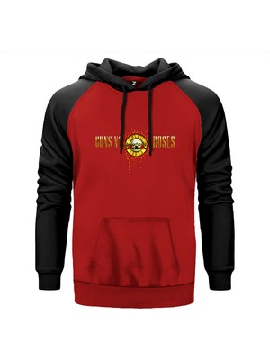 Guns N Roses Drops Logo Kırmızı Renk Reglan Kol Kapşonlu Sweatshirt