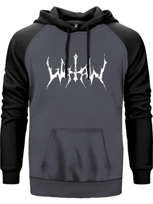 Watain Logo Yazı Gri Renk Reglan Kol Kapşonlu Sweatshirt