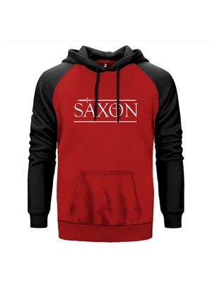 Saxon Logo Kırmızı Renk Reglan Kol Kapşonlu Sweatshirt