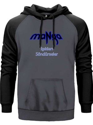 Manga Işıkları Söndürseler Gri Renk Reglan Kol Kapşonlu Sweatshirt