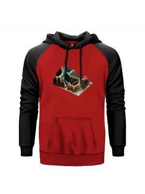 Great Wall Of China View Book Kırmızı Renk Reglan Kol Kapşonlu Sweatshirt
