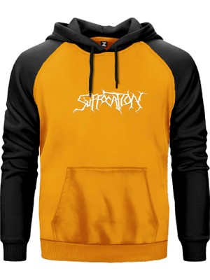 Suffocation Logo Sarı Renk Reglan Kol Kapşonlu Sweatshirt