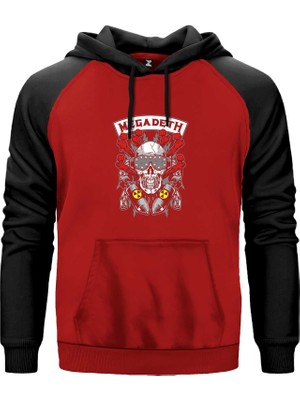 Megadeth Skull And Chemical Bomb Kırmızı Renk Reglan Kol Kapşonlu Sweatshirt