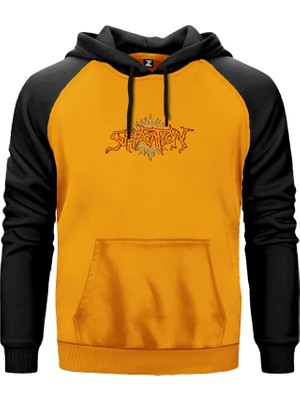 Suffocation Yazılı Logo Sarı Renk Reglan Kol Kapşonlu Sweatshirt