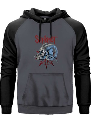 Slipknot Ram Head Gri Renk Reglan Kol Kapşonlu Sweatshirt