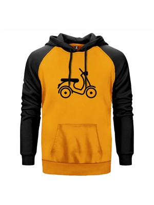 Vespa Scotter Siluet Sarı Renk Reglan Kol Kapşonlu Sweatshirt