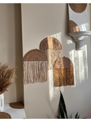 Bohem Makrome Püsküllü Duvar Tabağı 3lü