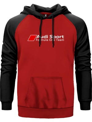 F1 Audi Formula One Kırmızı Renk Reglan Kol Kapşonlu Sweatshirt