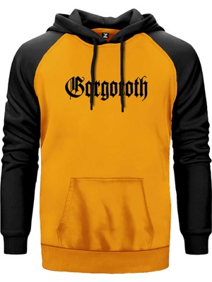 Gorgoroth Text Logo Sarı Renk Reglan Kol Kapşonlu Sweatshirt